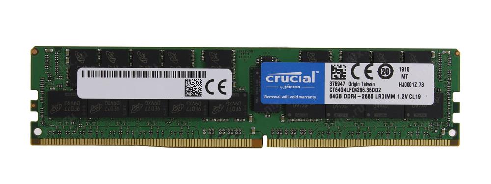 CT64G4LFQ4266.36DD2 Crucial 64GB PC4-21300 DDR4-2666MHz ECC CL19 288-Pin LRDIMM 1.2V Quad Rank Memory Module