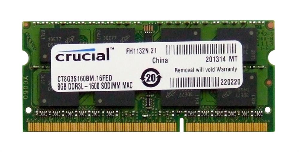 CT8G3S160BM.16FED Crucial 8GB PC3-12800 DDR3-1600MHz non-ECC Unbuffered CL11 204-Pin SoDimm 1.35V Low Voltage Dual Rank Memory Module