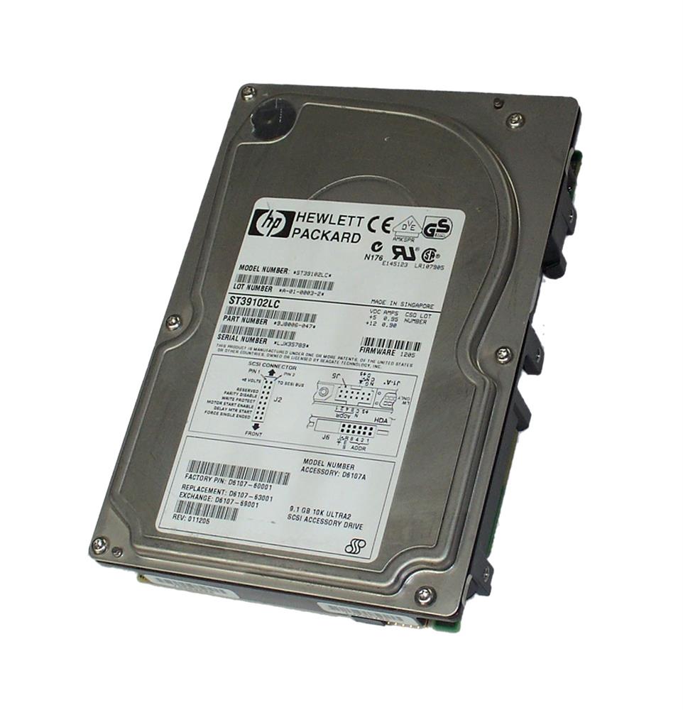 D6107-63001 HP 9.1GB 10000RPM Ultra2 SCSI 80-Pin LVD Hot Swap 3.5-inch Internal Hard Drive with Tray