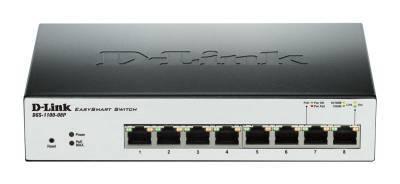 DGS-1100-08P D-Link EasySmart 8-Ports Gigabit PoE Switch 8 Ports Manageable 8 x POE 10/100/1000Base-T PoE Ports Desktop (Refurbished)
