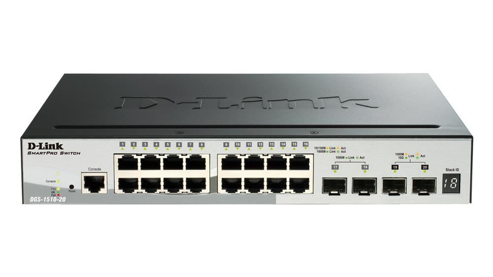 DGS151020 D-Link 20-Ports SmartPro Stackable Switch with 2x Gigabit SFP Ports and 2x 10Gbps SFP+ Ports (Refurbished)