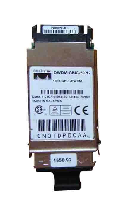 DWDM-GBIC-50.92/NS Cisco 1.25Gbps 1000Base-DWDM Single-mode Fiber 80km 1550.92nm Duplex SC Connector GBIC Transceiver Module