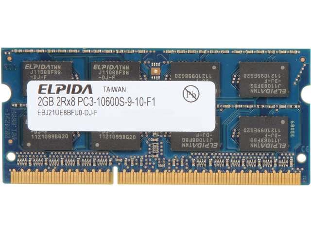 EBJ21UE8BFU0 Elpida 2GB PC3-10600 DDR3-1333MHz non-ECC Unbuffered CL9 204-Pin SoDimm Dual Rank Memory Module