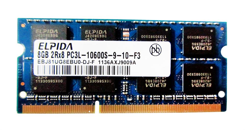 EBJ81UG8EBU0-DJ-F Elpida 8GB PC3-10600 DDR3-1333MHz non-ECC Unbuffered CL9 204-Pin SoDimm 1.35V Low Voltage Memory Module