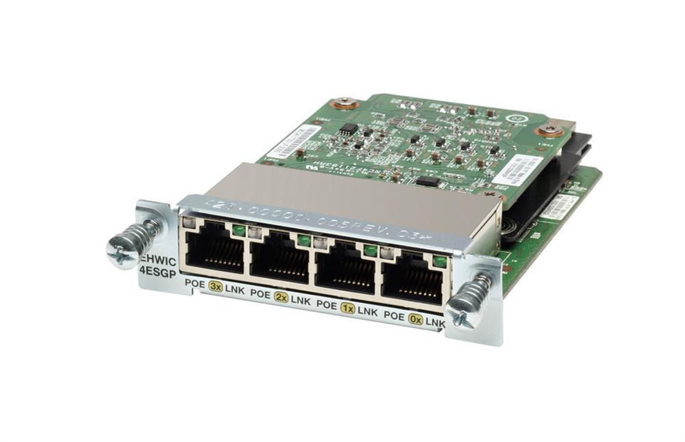 EHWIC-4ESG-P-RF Cisco 4-Ports 10/100/1000Base-TX Gigabit EtherSwitch Enhanced High-Speed WAN Interface Card with PoE (Refurbished)