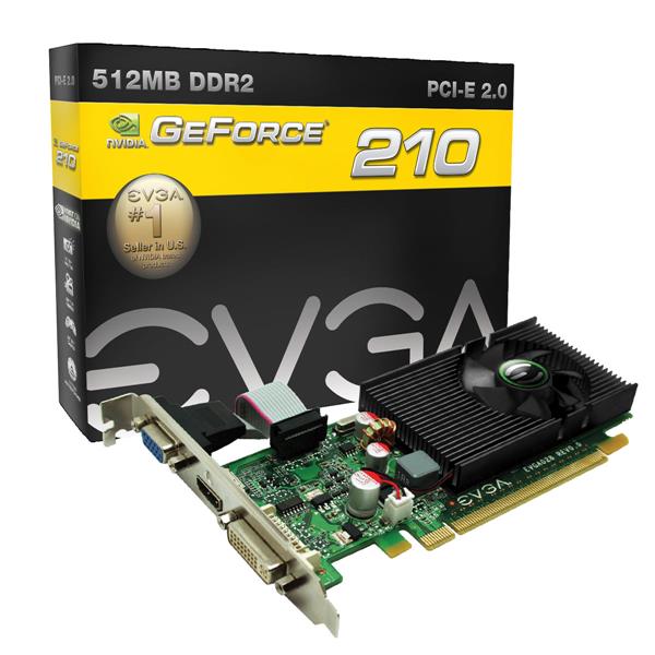 EV10XGF210 EVGA Nvidia GeForce 210 512MB DDR2 64-Bit HDMI / DVI / D-Sub/ HDCP Ready PCI-Express 2.0 x16 Video Graphics Card