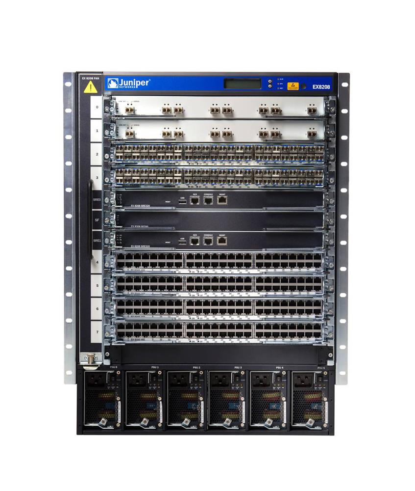 EX8208-BASE-AC3 Juniper Base EX8208 3kW AC System, 8-Slot Chassis with passive backplane and 1x fan tray, 1x routing engine with Switch Fabric (Refurbished)