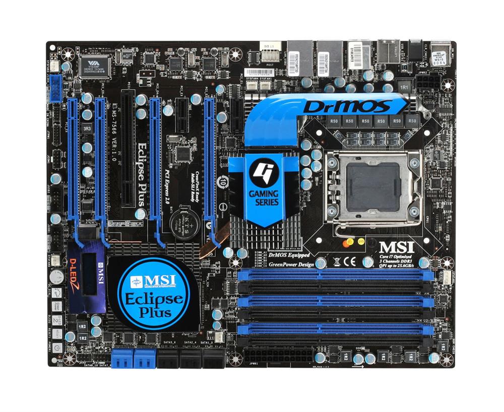 Eclipse Plus MSI Socket LGA 1366 Intel X58 + ICH10R Chipset Core i7 Processors Support DDR3 6x DIMM 10x SATA 3.0Gb/s ATX Motherboard (Refurbished)