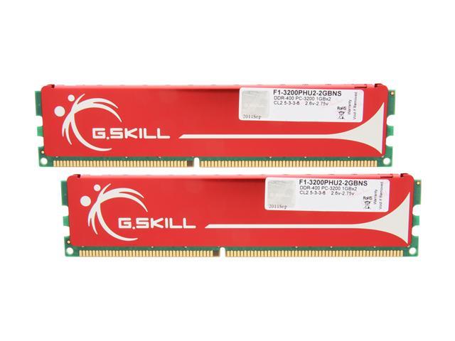 F1-3200PHU2-2GBNS G.SKILL 2GB Kit (2 X 1GB) PC3200 DDR-400MHz non-ECC Unbuffered CL2.5 (2.5-3-3-6) 184-Pin DIMM Memory