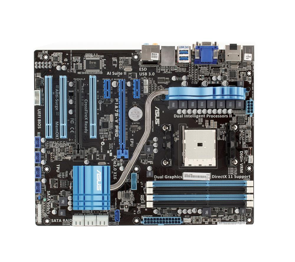 F1A75-V PRO ASUS Socket FM1 AMD A75 Chipset AMD A-Series/ AMD E2-Series Processors Support DDR3 4x DIMM 6x SATA 6.0Gb/s ATX Motherboard (Refurbished)