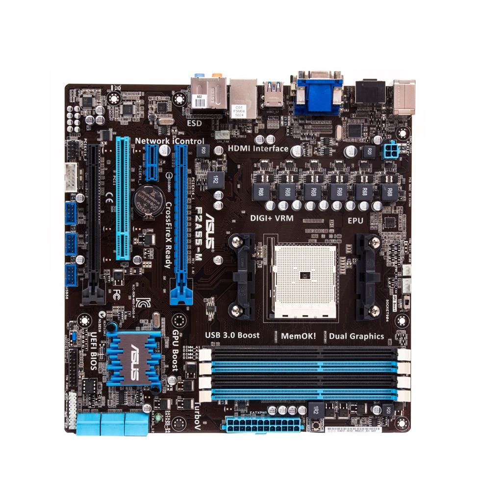 F2A55-M ASUS Socket FM2 AMD A55 Chipset AMD Athlon/ A-Series Processors Support DDR3 4x DIMM 6x SATA 3.0Gb/s Micro-ATX Motherboard (Refurbished)