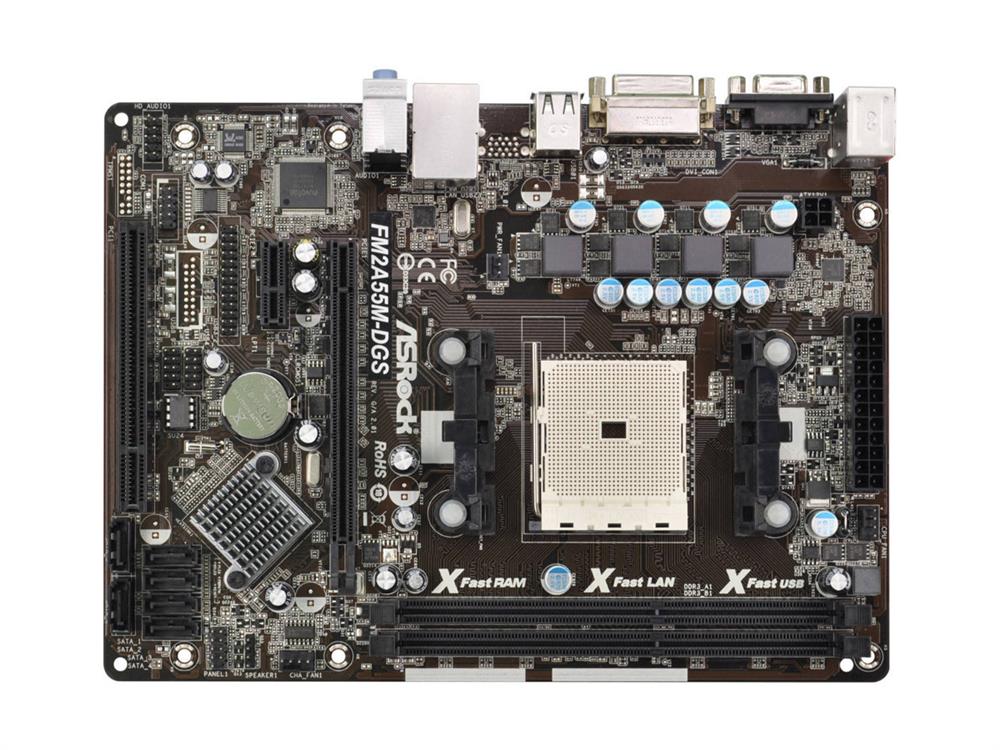 FM2A55MDGSR20 ASRock Socket FM2 AMD A55 Chipset FM2 100W Processors Support DDR3 2x DIMM 6x SATA2 3.0Gb/s Micro-ATX Motherboard (Refurbished)