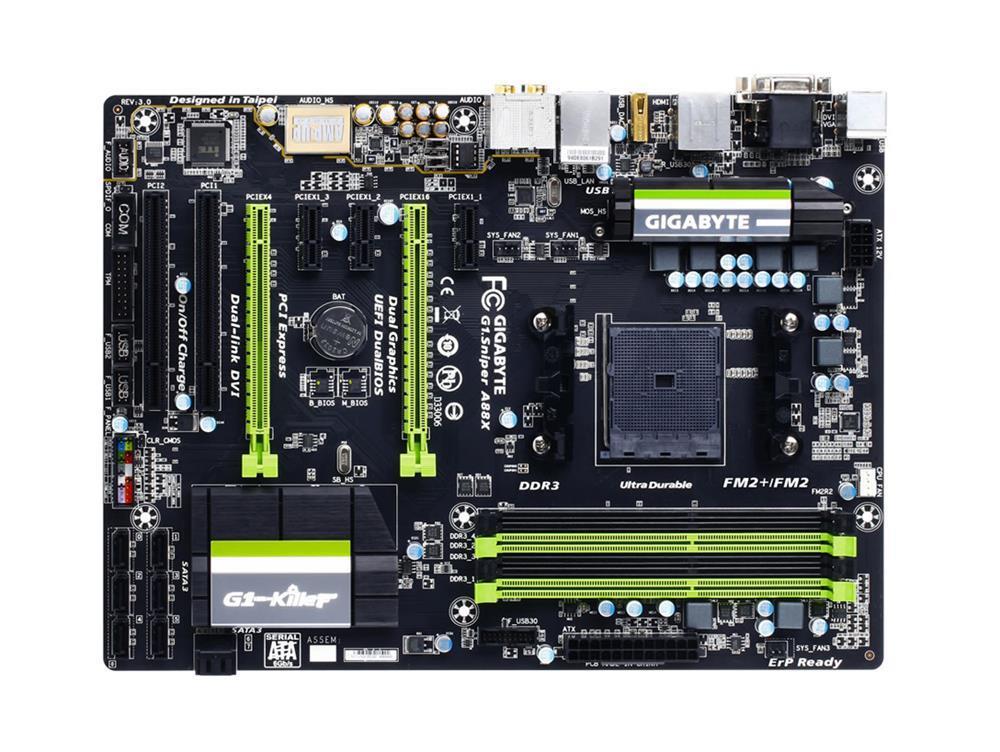 G1.Sniper A88X (rev. 3.0) Gigabyte Socket FM2+ AMD A88X Chipset AMD A-Series/ Athlon Series Processors Support DDR3 4x DIMM 8x SATA 6.0Gb/s ATX Motherboard  (Refurbished)