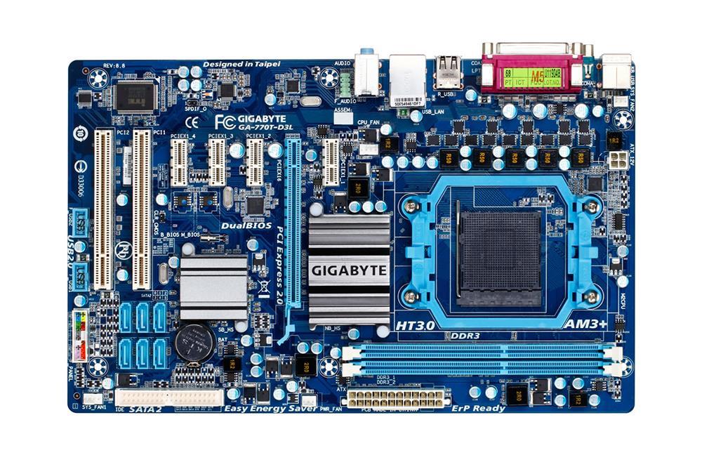 GA-770T-D3L (rev. 8.8) Gigabyte Socket AM3 AMD 880/ SB710 Chipset AMD AM3/AM3+ Phenom II/ AMD Athlon II/ Processors Support DDR3 2x DIMM 6x SATA 3.0Gb/s ATX Motherboard  (Refurbished)