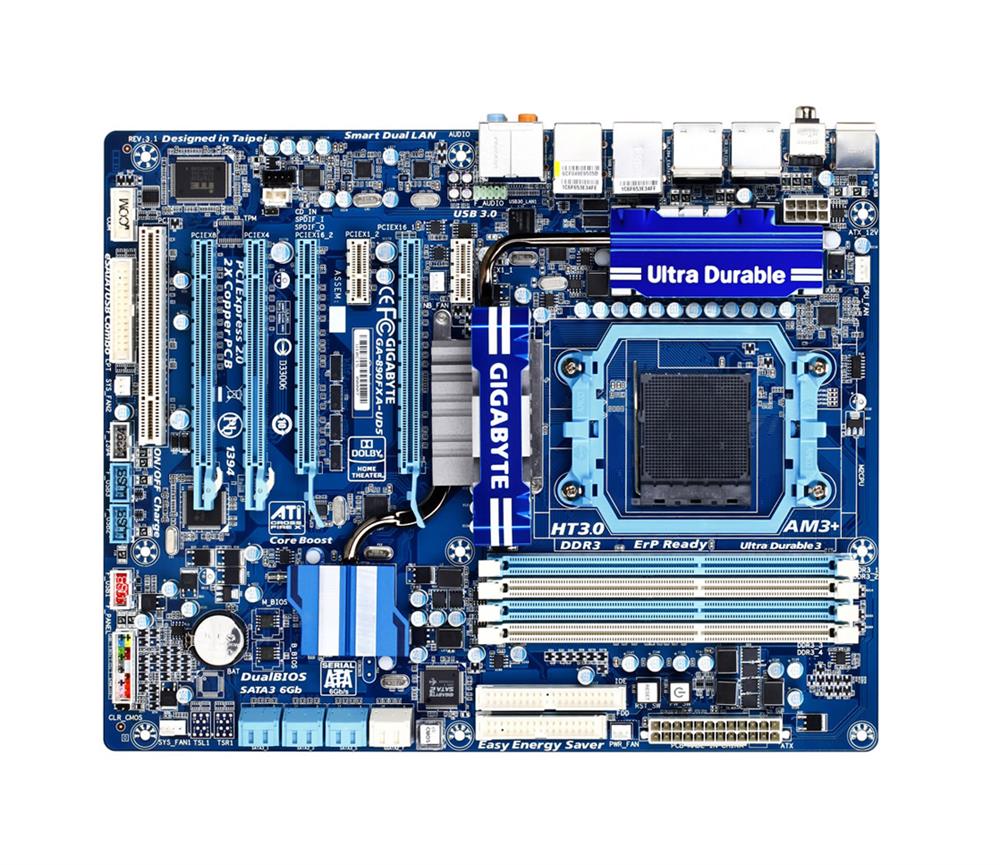 GA-890FXA-UD5 Gigabyte Socket AM3+ AMD 890FX/ SB850 Chipset AMD Phenom II/ AMD Athlon Processors Support DDR3 4x DIMM 6x SATA 6.0Gb/s ATX Motherboard (Refurbished)