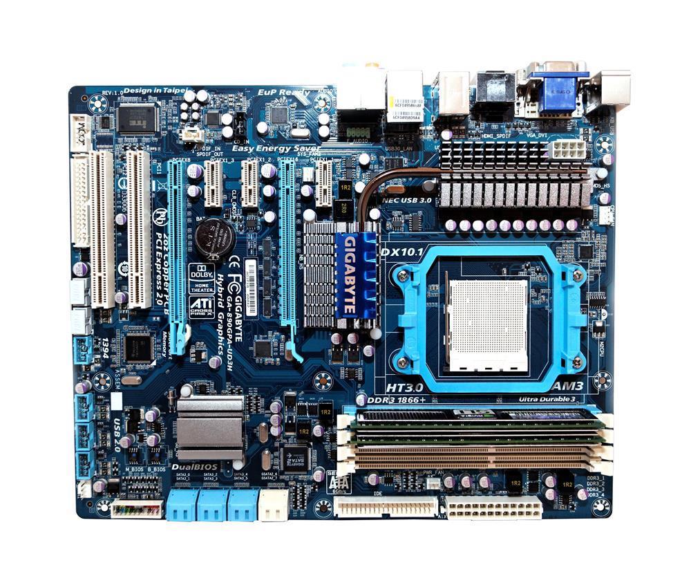 GA-890GPA-UD3H-A1 Gigabyte AM3+ AMD 890GX/ SB850 Chipset AMD Phenom II/ AMD Athlon II/ Processors Support DDR3 4x DIMM 6x SATA 6.0Gb/s ATX Motherboard (Refurbished)