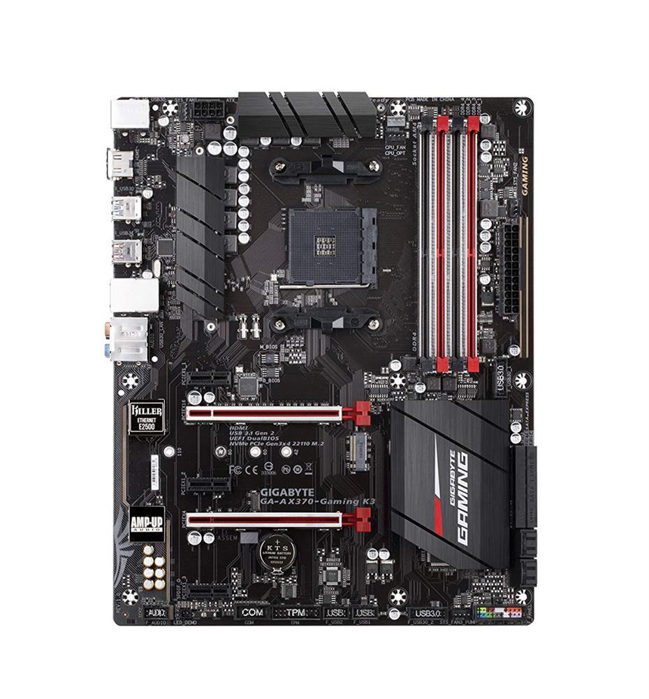 GA-AX370-GamingK3 Gigabyte Socket AM4 AMD X370 Chipset AMD Ryzen 7th Generation A-Series/Athlon Processors Support DDR4 4x DIMM 8x SATA 6.0Gb/s ATX Motherboard (Refurbished) GA-AX370-Gaming K3
