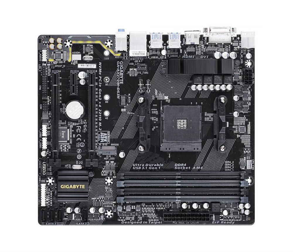 GA-AX370M-DS3H (rev. 1.x) Gigabyte Socket AM4 AMD X370 Chipset AMD Ryzen/ AMD 7th Generation A-Series/ AMD Athlon Processors Support DDR4 4x DIMM 4x SATA 6.0Gb/s Micro-ATX Motherboard (Refurbished)