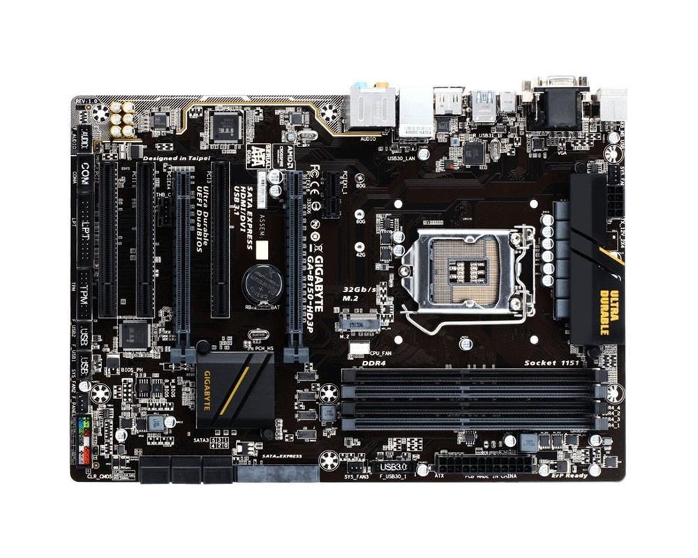 GA-B150-HD3P Gigabyte Socket LGA 1151 Intel B150 Express Chipset 7th/6th Generation Core i7 / i5 / i3 / Pentium / Celeron Processors Support DDR4 4x DIMM 6x SATA 6.0Gb/s ATX Motherboard (Refurbished)