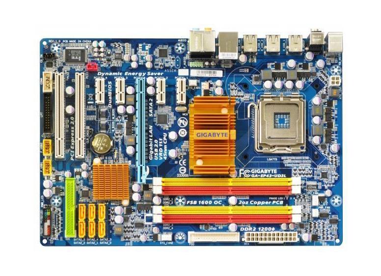GA-EP43-UD3L-A1 Gigabyte GA-EP43-UD3L Socket LGA 775 Intel P43 + ICH10 Chipset Core 2 Extreme/ Core 2 Quad/ Core 2 Duo/ Pentium Dual-Core/ Celeron Processors Support DDR2 4x DIMM 6x SATA 3.0Gb/s ATX Motherboard (Refurbished)