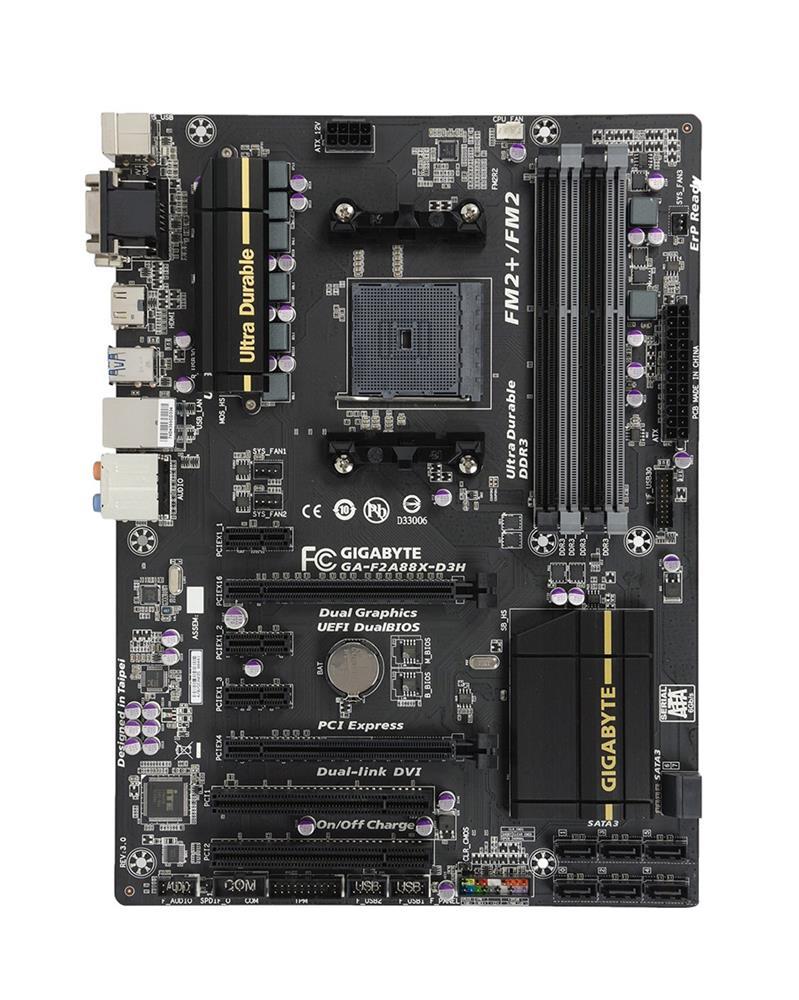 GA-F2A88X-D3H Gigabyte Socket FM2+ AMD A88X Chipset AMD A-Series/ AMD Athlon Series Processors Support DDR3 4x DIMM 8x SATA 6.0Gb/s ATX Motherboard (Refurbished)