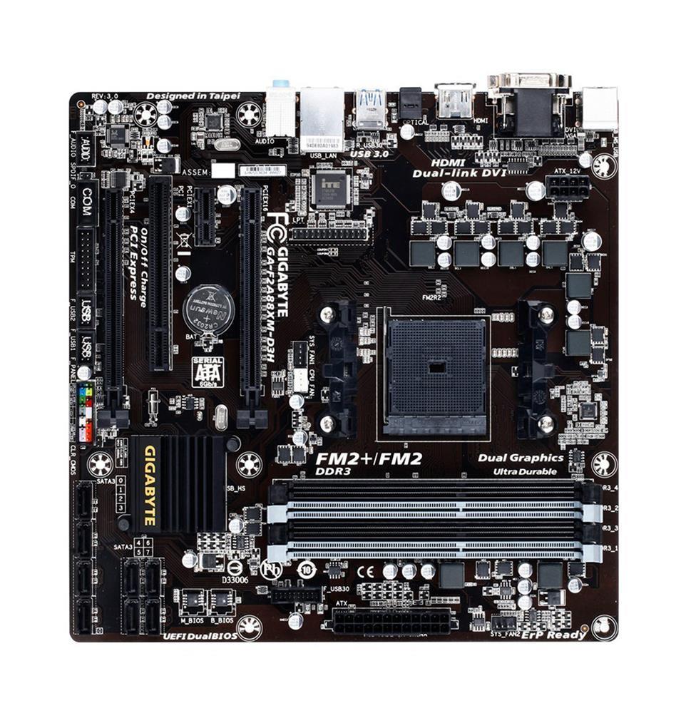 GA-F2A88XM-D3H(rev.3.0) Gigabyte Socket FM2+ AMD A88X Chipset AMD A-Series/ AMD Athlon Processors Support DDR3 4x DIMM 8x SATA 6.0Gb/s Micro-ATX Motherboard (Refurbished) GA-F2A88XM-D3H (rev. 3.0)