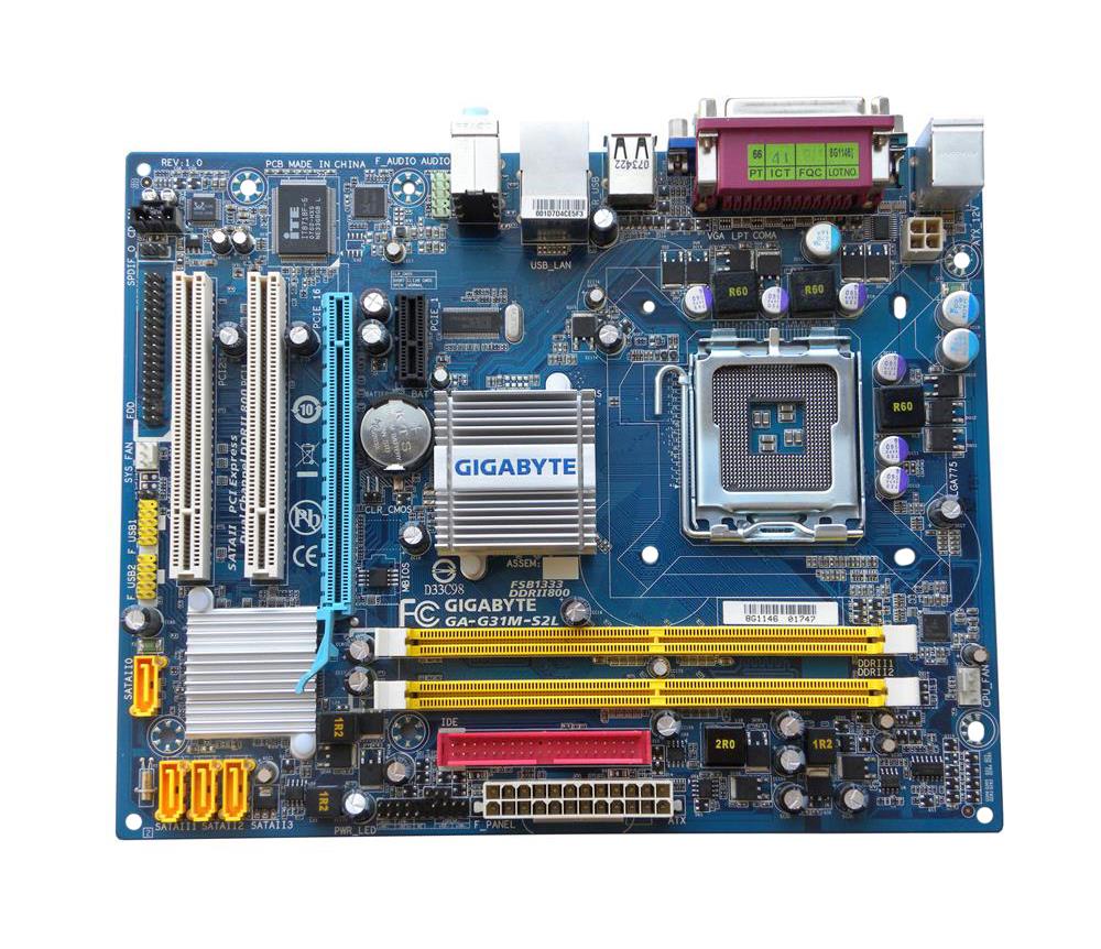 GA-G31M-ES2L-A1 Gigabyte GA-G31M-ES2L Socket LGA 775 Intel G31 Express + ICH7 Chipset Core 2 Extreme/ Core 2 Quad/ Core 2 Duo/ Pentium Extreme Edition/ Pentium D/ Pentium 4 Extreme Edition/ Celeron Processors Support DDR2 2x DIMM 4x SATA 3.0Gb/s Micro-ATX Motherboard (Refurbished)