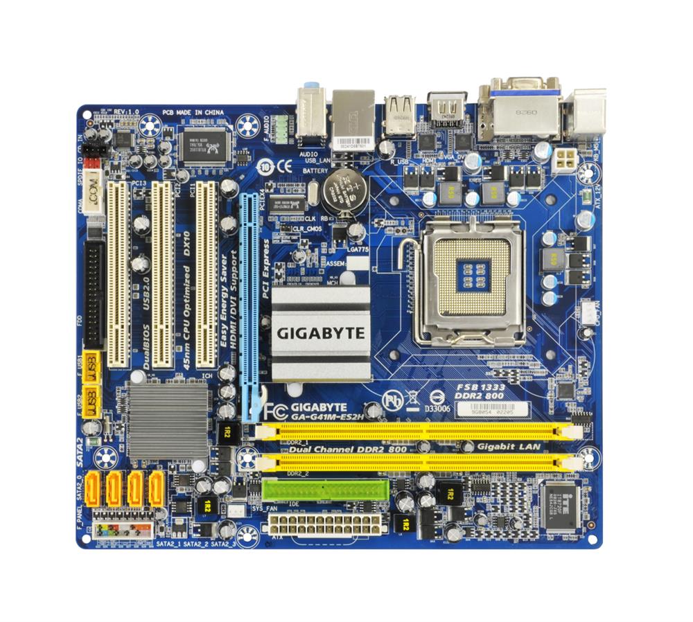 GA-G41M-ES2H-A1 Gigabyte GA-G41M-ES2H Socket LGA 775 Intel G41/ ICH7 Chipset Core 2 Extreme/ Core 2 Quad/ Core 2 Duo/ Pentium / Celeron Processors Support DDR2 2x DIMM 4x SATA 3.0Gb/s Micro-ATX Motherboard (Refurbished)