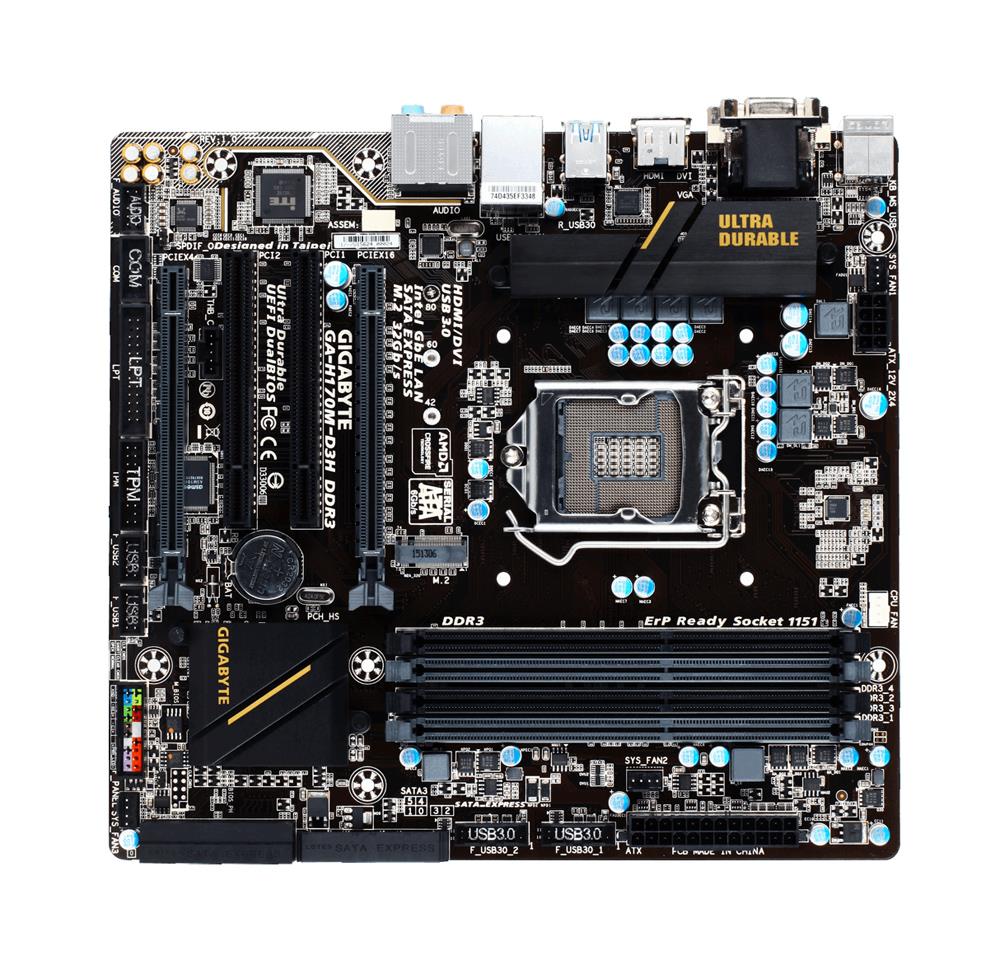 GA-H170M-D3HDDR3(rev.1.0) Gigabyte Socket LGA 1151 Intel H170 Express Chipset 7th/6th Generation Core i7/ i5 / i3 / Pentium / Celeron Processors Support DDR3 4x DIMM 6x SATA 6.0Gb/s Micro-ATX Motherboard (Refurbished) GA-H170M-D3H DDR3 (rev. 1.0)