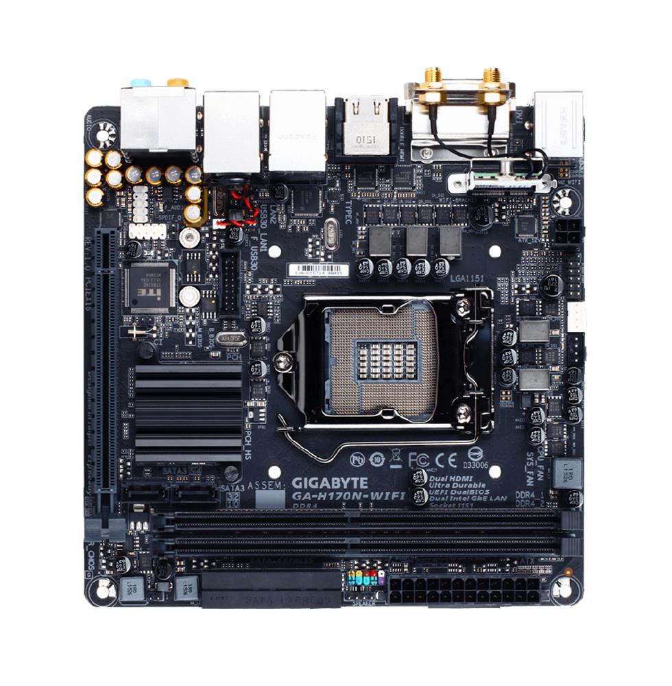 GA-H170N-WIFI(rev.1.0) Gigabyte Socket LGA 1151 Intel H170 Express Chipset Core i7 / i5 / i3 / Pentium / Celeron Processors Support DDR4 2x DIMM 6x SATA 6.0Gb/s Mini-ITX Motherboard (Refurbished) GA-H170N-WIFI (rev. 1.0)