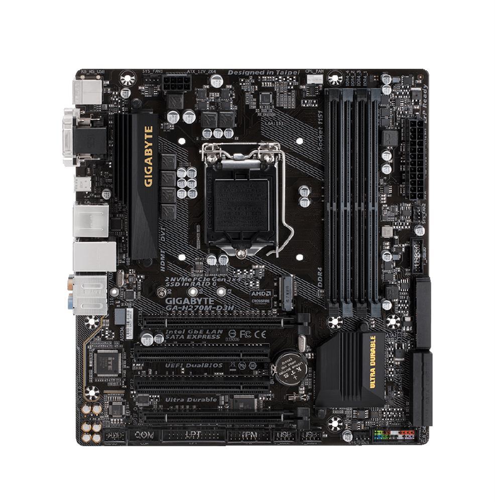 GA-H270M-D3H (rev. 1.0) Gigabyte Socket LGA 1151 Intel H270 Express Chipset 7th/6th Generation Core i7 / i5 / i3 / Pentium / Celeron Processors Support DDR4 4x DIMM 6x SATA 6.0Gb/s Micro-ATX Motherboard (Refurbished)