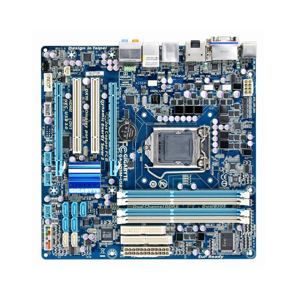 GA-H55M-USB3-A1 Gigabyte GA-H55M-USB3 Socket LGA 1156 Intel H55 Chipset Core i7 / i5 / i3 / Pentium Processors Support DDR3 4x DIMM 7x SATA 3.0Gb/s Micro-ATX Motherboard (Refurbished)