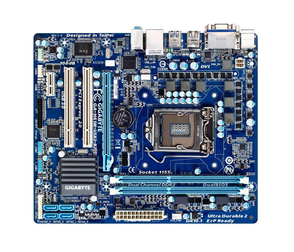 GA-H61M-USB3-B3(rev.1.0) Gigabyte Socket LGA 1155 Intel H61 Express Chipset Core i7 / i5 / i3 / Pentium / Celeron Processors Support DDR3 2x DIMM 4x SATA 3.0Gb/s Micro-ATX Motherboard (Refurbished) GA-H61M-USB3-B3 (rev. 1.0)
