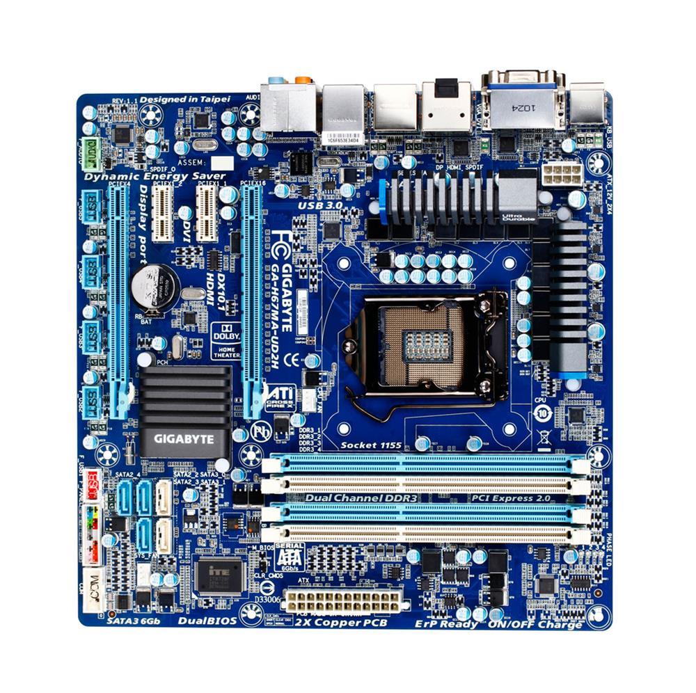 GA-H67MA-UD2H(rev.1.1) Gigabyte Socket LGA 1155 Intel H67 Express Chipset Core i7 / i5 / i3 / Pentium / Celeron Processors Support DDR3 4x DIMM 2x SATA 6.0Gb/s Micro-ATX Motherboard (Refurbished) GA-H67MA-UD2H (rev. 1.1)