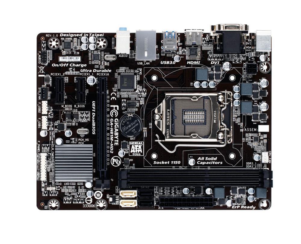 GA-H81M-HD2(rev.1.0) Gigabyte Socket LGA 1150 Intel H81 Express Chipset Core i7 / i5 / i3 / Pentium / Celeron Processors Support DDR3 2x DIMM 2x SATA 6.0Gb/s Micro-ATX Motherboard (Refurbished) GA-H81M-HD2 (rev. 1.0)