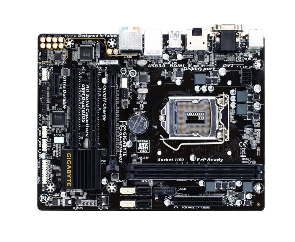 GA-H81M-HD3(rev.2.0) Gigabyte Socket LGA 1150 Intel H81 Express Chipset Core i7 / i5 / i3 / Pentium / Celeron Processors Support DDR3 2x DIMM 2x SATA 6.0Gb/s Micro-ATX Motherboard (Refurbished) GA-H81M-HD3 (rev. 2.0)