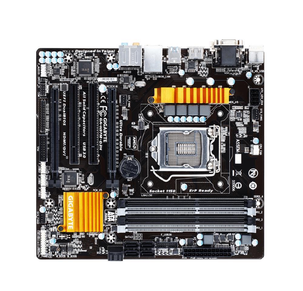 GA-H97M-D3H (rev. 1.1) Gigabyte Socket LGA 1150 Intel H97 Express Chipset Core i7 / i5 / i3 / Pentium / Celeron Processors Support DDR3 4x DIMM 6x SATA 6.0Gb/s Micro-ATX Motherboard (Refurbished)