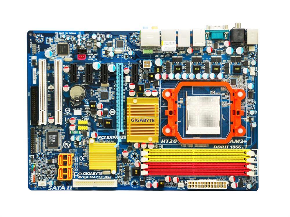 GA-MA770-DS3(rev.2.0) Gigabyte Socket AM2+ AMD 770/ SB600 Chipset AMD Phenom FX/ AMD Phenom/ AMD Athlon 64 FX/ AMD Athlon 64 X2/ Dual-Core/ AMD Athlon 64/ AMD Sempron Processors Support DDR2 4x DIMM 4x SATA 3.0Gb/s ATX Motherboard (Refurbished)