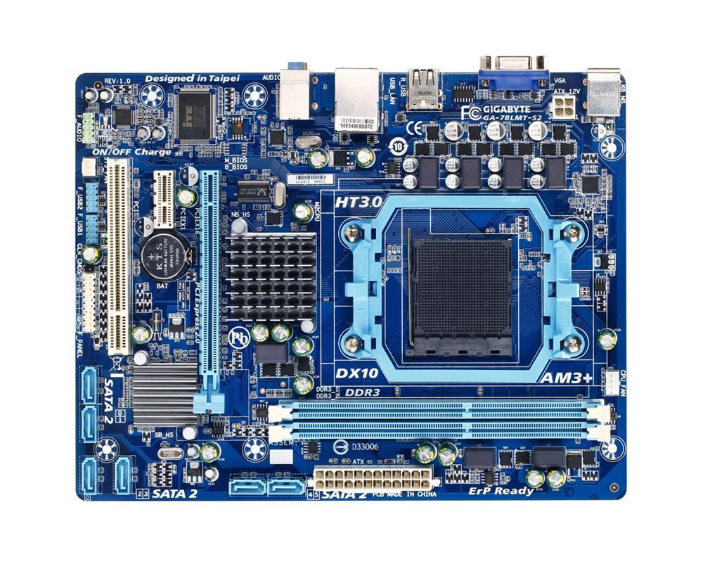 GA-MA78LMT-S2(rev.1.0) Gigabyte AM3 AMD 760GX/ SB710 Chipset AMD Phenom II/ AMD Athlon II Processors Support DDR3 2x DIMM 4x SATA 3.0Gb/s Micro-ATX Motherboard (Refurbished)