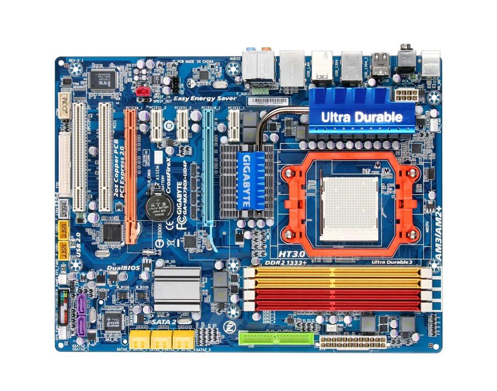 GA-MA790X-UD4P Gigabyte Socket AM3 AMD 790X/ SB750 Chipset AMD Phenom II X3/ AMD Phenom II X4/ AMD Phenom FX/ AMD Phenom X4/ AMD Phenom X3/ AMD Athlon X2/ AMD Athlon/ AMD Sempron X2/ AMD Sempron Processors Support DDR2 4x DIMM 6x SATA 3.0Gb/s ATX Motherboard (Refurbished)