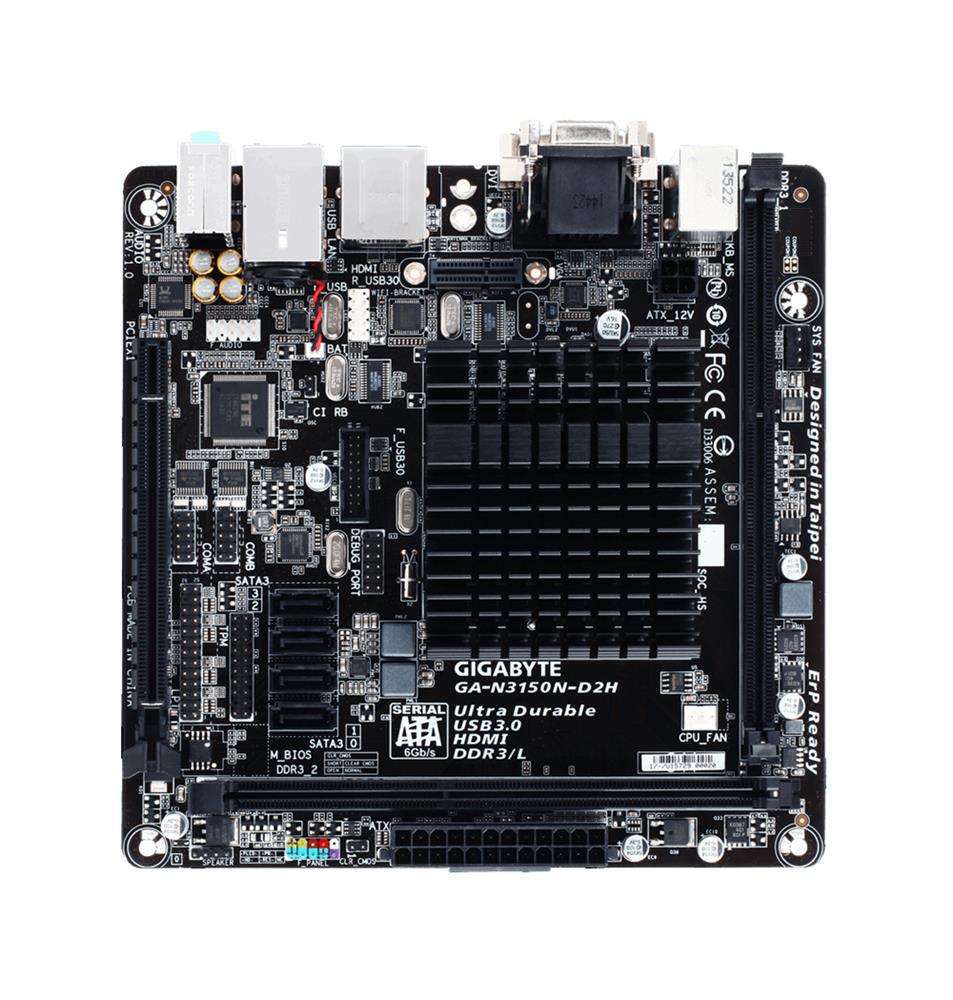 GA-N3150N-D2H(rev.1.0) Gigabyte Intel Quad-Core Celeron N3150 SoC Processors Support DDR3 2x DIMM 2x SATA 6.0Gb/s Mini-ITX Motherboard (Refurbished) GA-N3150N-D2H (rev. 1.0)
