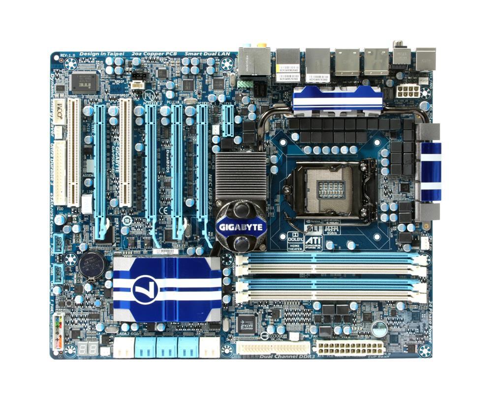 GA-P55A-UD7(rev.1.0) Gigabyte Socket LGA 1156 Intel P55 Express Chipset Core i7 / i5 / i3 Processors Support DDR3 4x DIMM 6x SATA 3.0Gb/s ATX Motherboard (Refurbished) GA-P55A-UD7 (rev. 1.0)