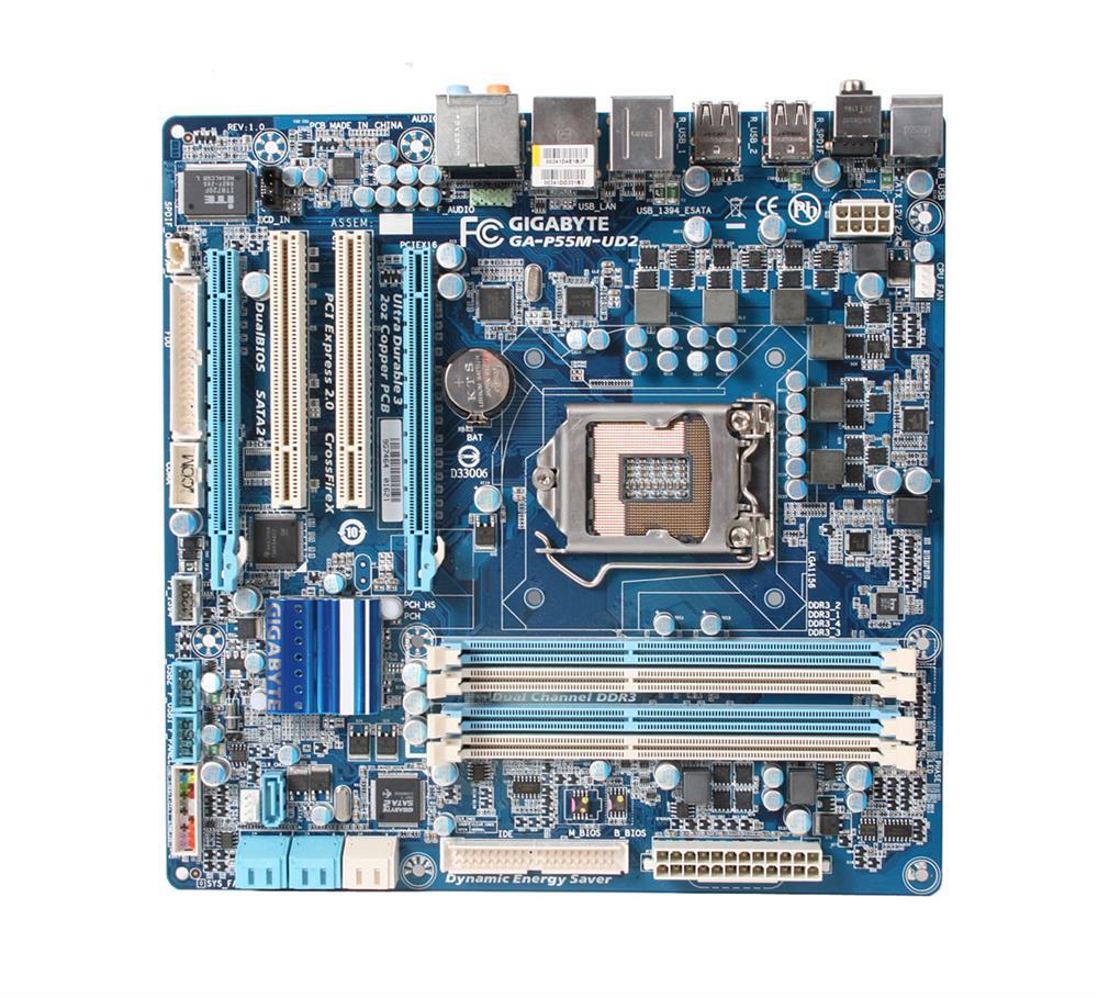 GA-P55M-UD2(rev.1.1) Gigabyte Socket LGA 1156 Intel P55 Express Chipset Core i7 / i5 / i3 Processors Support DDR3 4x DIMM 5x SATA 3.0Gb/s Micro-ATX Motherboard (Refurbished) GA-P55M-UD2 (rev. 1.1)