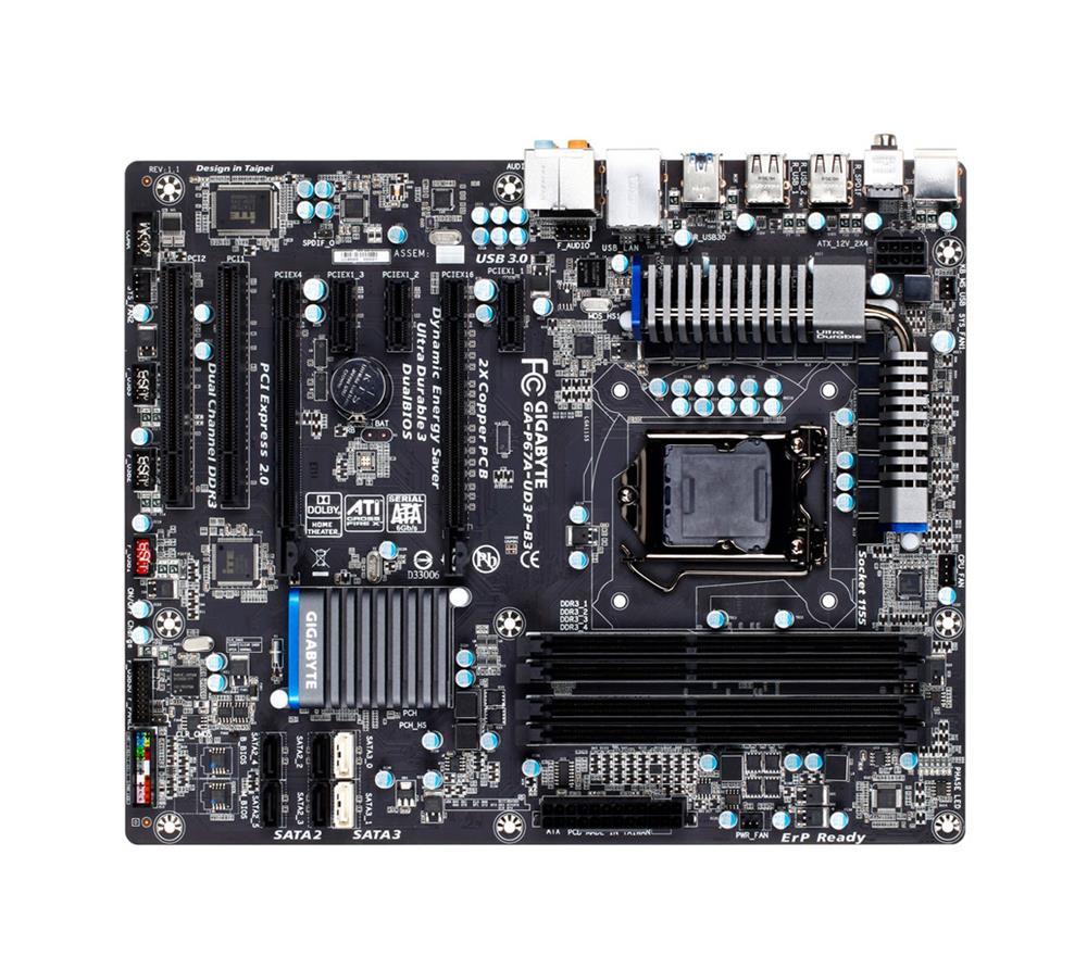 GA-P67A-UD3P-B3(rev.1.1) Gigabyte Socket LGA 1155 Intel P67 Express Chipset Core i7 / i5 / i3 / Pentium / Celeron Processors Support DDR3 4x DIMM 2x SATA 6.0Gb/s ATX Motherboard (Refurbished) GA-P67A-UD3P-B3 (rev. 1.1)