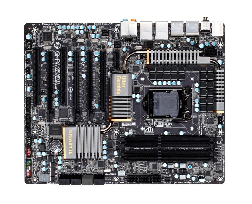GA-P67A-UD7-B3(rev.1.0) Gigabyte Socket LGA 1155 Intel P67 Express Chipset Core i7 / i5 / i3 / Pentium / Celeron Processors Support DDR3 4x DIMM 2x SATA 6.0Gb/s ATX Motherboard (Refurbished) GA-P67A-UD7-B3 (rev. 1.0)