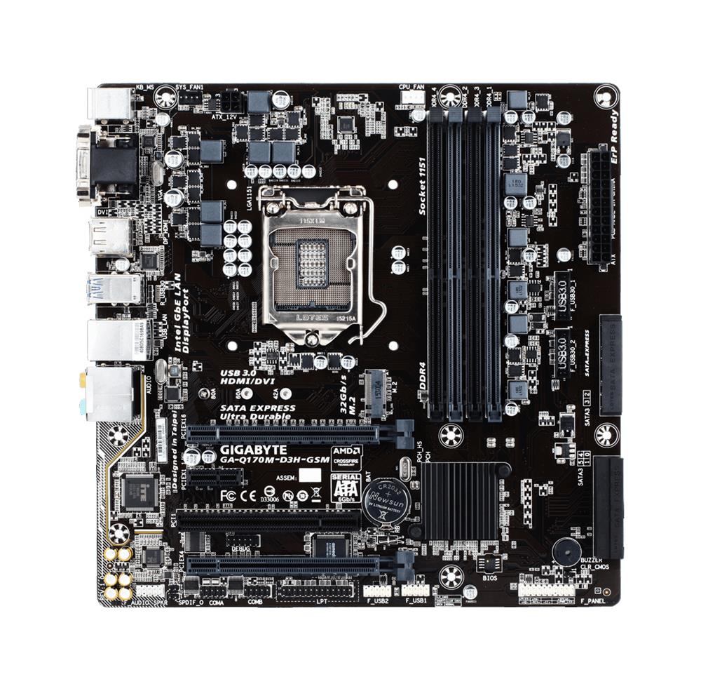 GA-Q170M-D3H-GSM Gigabyte Ultra Durable Desktop Motherboard Intel Q170 Chipset Socket H4 LGA-1151 (Refurbished)