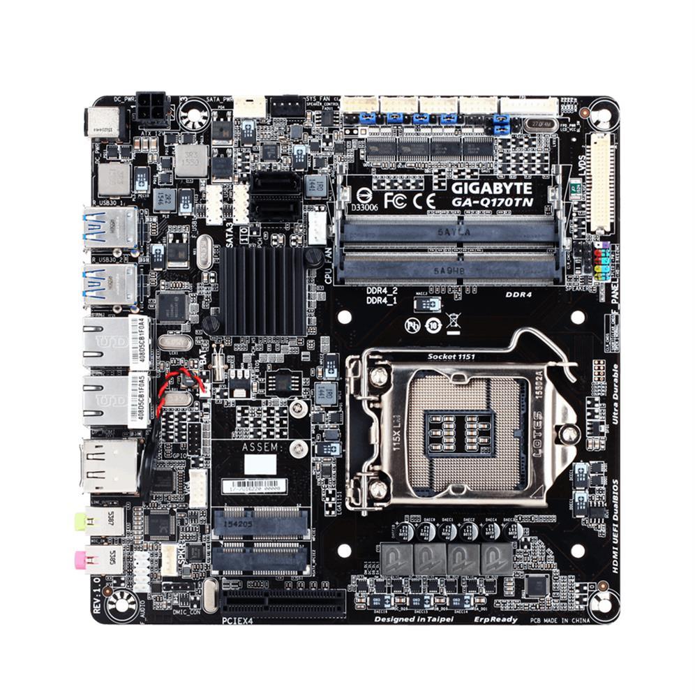 GA-Q170TN(rev.1.0) Gigabyte Socket LGA 1151 Intel Q170 Express Chipset 7th/6th Generation Core i7 / i5 / i3 / Pentium / Celeron Processors Support DDR4 2x DIMM 2x SATA 6.0Gb/s Thin Mini-ITX Motherboard (Refurbished) GA-Q170TN (rev. 1.0)