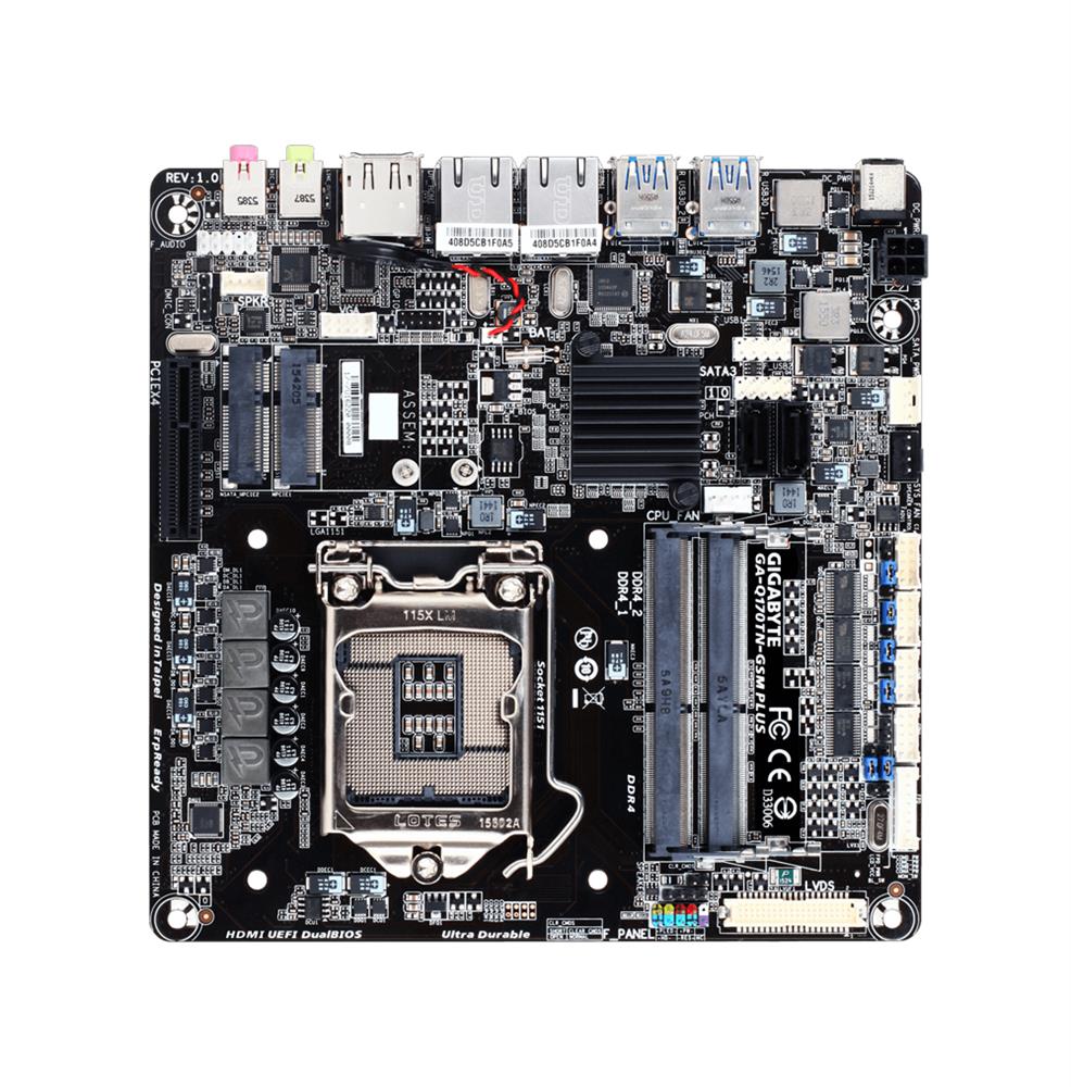 GA-Q170TN-T20-GSM PLUS (rev. 1.0) Gigabyte Socket LGA 1151 Intel Q170 Express Chipset 7th/6th Generation Core i7 / i5 / i3 / Pentium / Celeron Processors Support DDR4 2x DIMM 2x SATA 6.0Gb/s Thin Mini-ITX Motherboard (Refurbished)