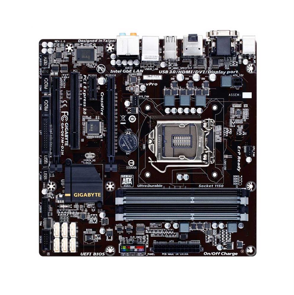 GA-Q87M-D2H(rev.1.x) Gigabyte Socket LGA 1150 Intel Q87 Express Chipset Core i7 / i5 / i3 / Pentium / Celeron Processors Support DDR3 4x DIMM 6x SATA 6.0Gb/s Micro-ATX Motherboard (Refurbished) GA-Q87M-D2H (rev. 1.x)