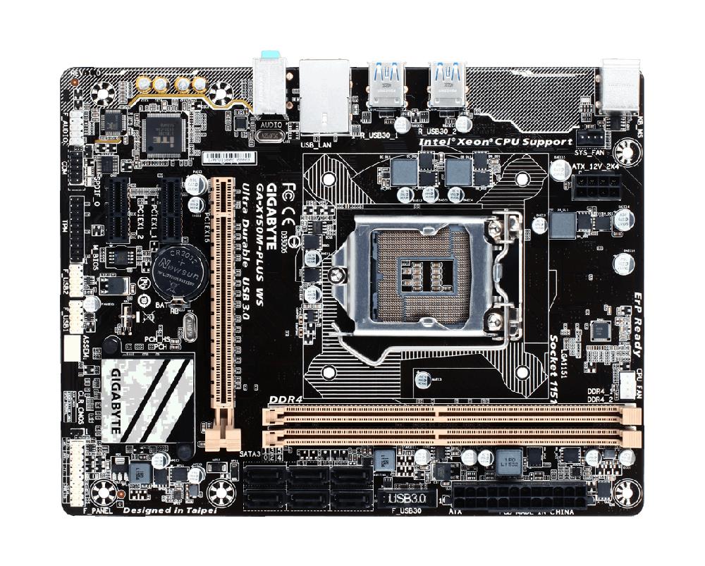 GA-X150M-PLUSWS(rev.1.0) Gigabyte Socket LGA 1151 Intel C232 Chipset Xeon E3-1200 v5/ E3-1200 v6/ Core Processors/ Pentium / Celeron Processors Support DDR4 2x DIMM 6x SATA 6.0Gb/s Micro-ATX Motherboard (Refurbished) GA-X150M-PLUS WS (rev. 1.0)